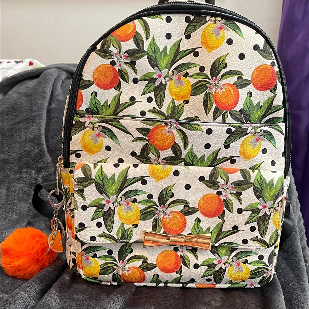 Betsey Johnson Large Orange & Lemon Fruit Print Women's Backpack